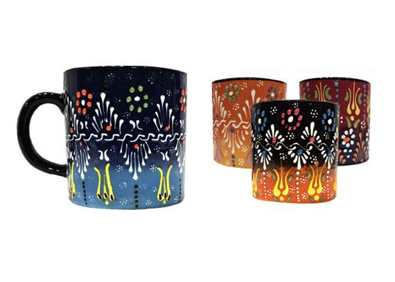 Cylinder Ceramic Mug Two Tone Dantel Pattern - Blue