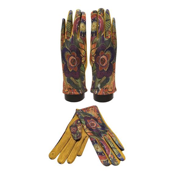 Artist Laurel Burch Mustard Floral digital print done in a