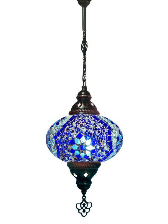 Hanging Mosaic Chandelier Lamp - Blue and Turquoise