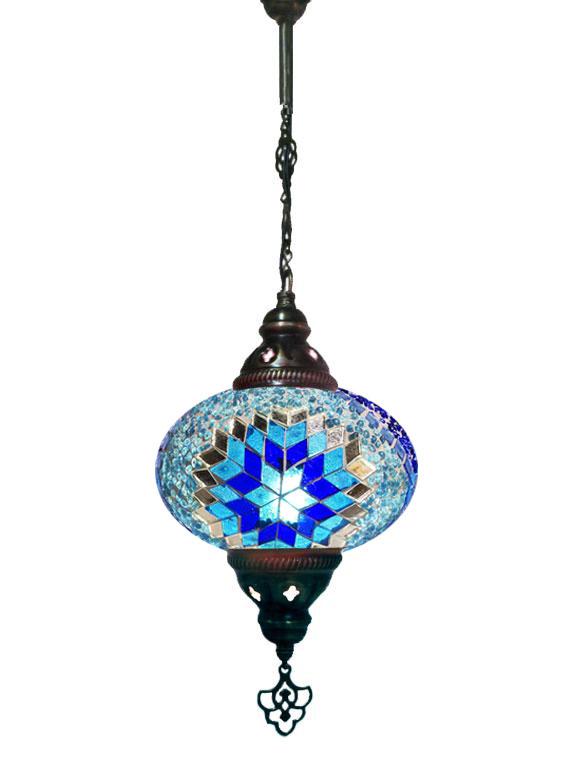 Hanging Mosaic Chandelier Lamp - Blue and Turquoise