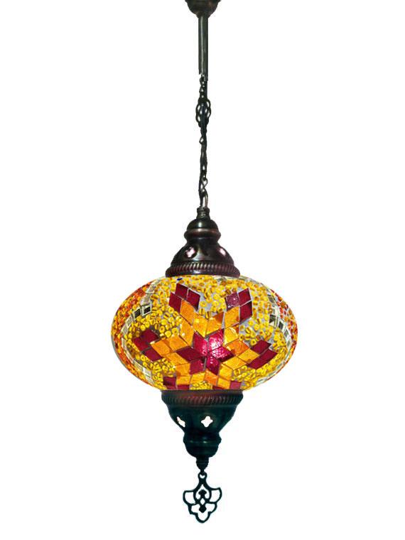 Hanging Mosaic Chandelier Lamp - Red, Orange and Golden Yellow