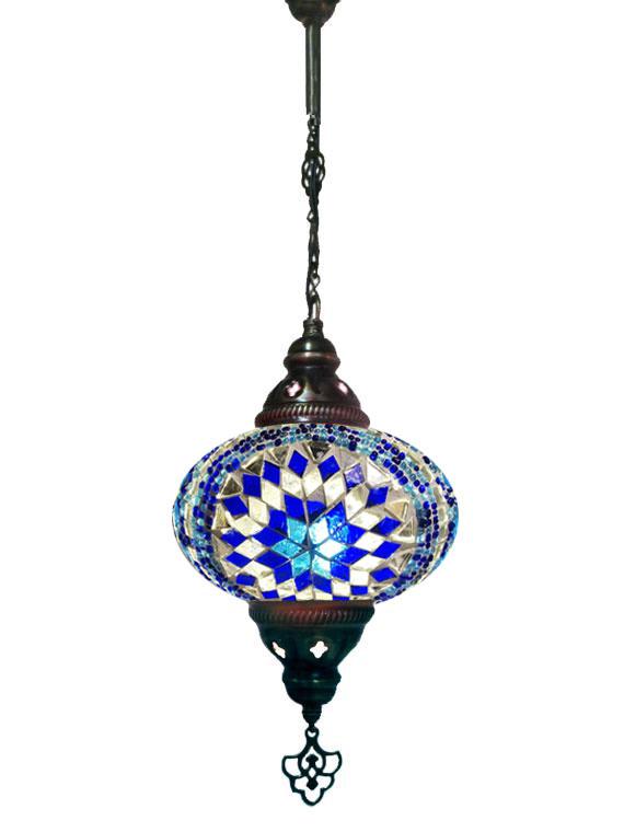 Hanging Mosaic Chandelier Lamp - Blue, White and Turquoise