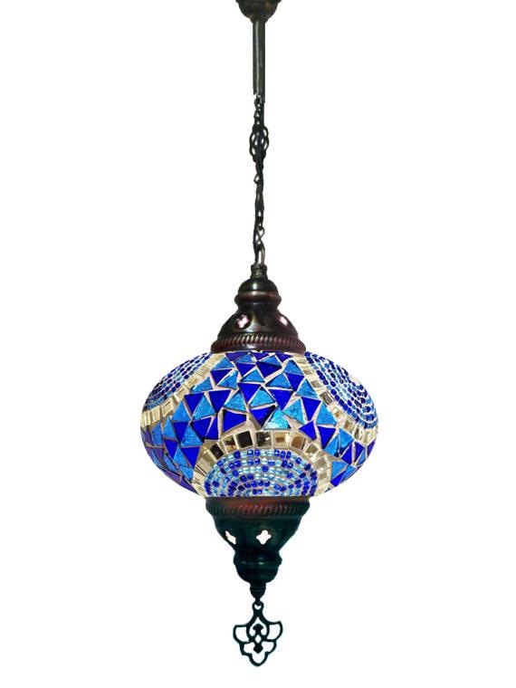 Hanging Mosaic Chandelier Lamp - Blue and Turquoise