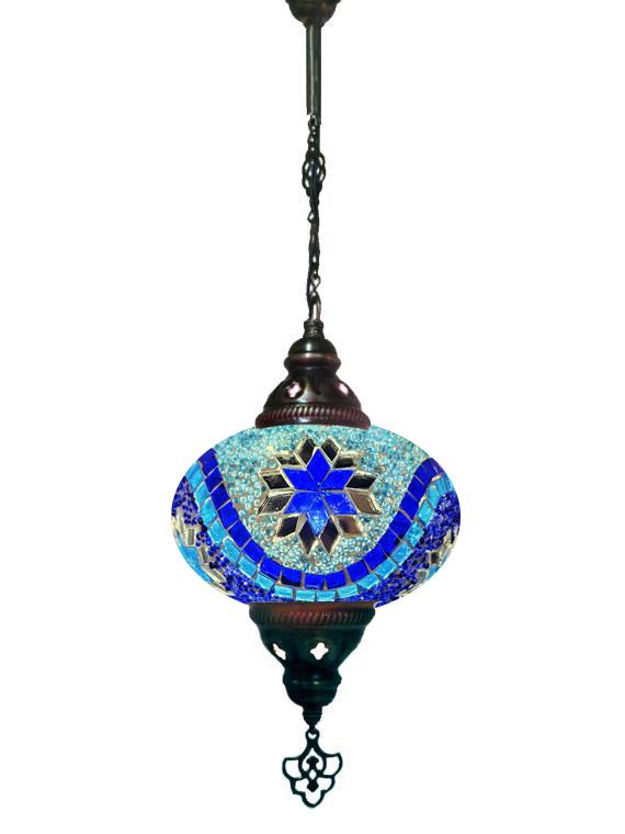 Hanging Mosaic Chandelier Lamp - Blue and Turquoise