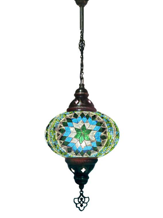 Hanging Mosaic Chandelier Lamp - Green, Turquoise and White