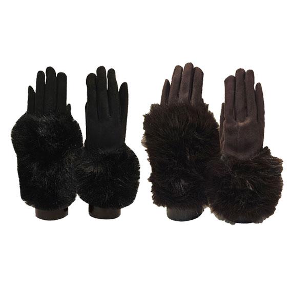 Faux suede glove with convertible cuff to warmer with touch