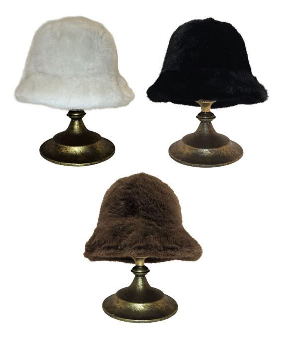 So Soft to the touch, faux fur cozy bucket hat - Black, Cream and Brow…