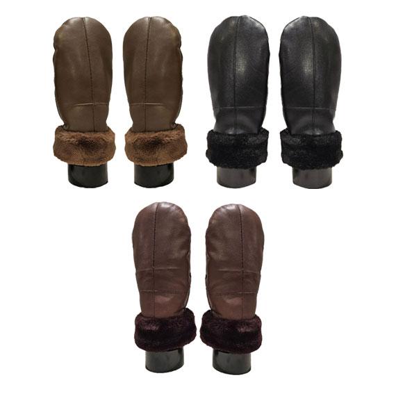 Vegan Leather mitten with plush cuff - Brown, Black and Tan