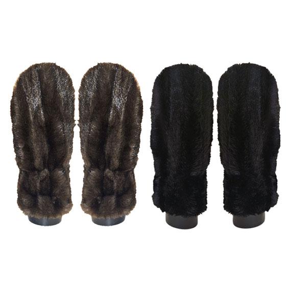 Soft to the touch, Mongolian rib faux fur mitten - Black and Brown