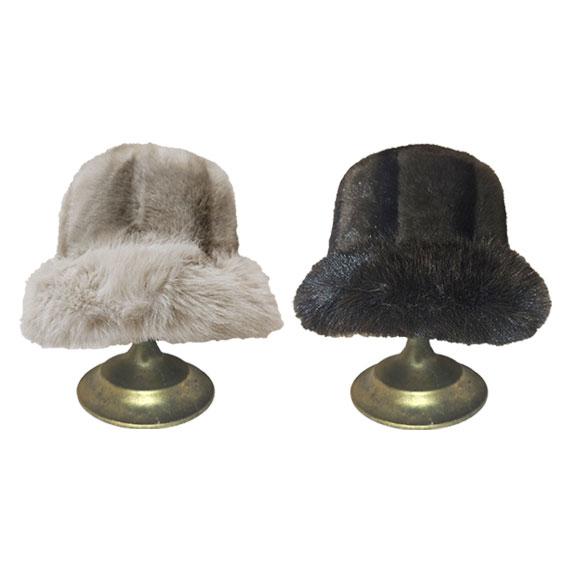 Soft to the touch, Mongolian faux fur bucket hat - Cream and Brown