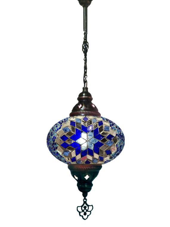 Hanging Mosaic Chandelier Lamp - Blue and Turquoise