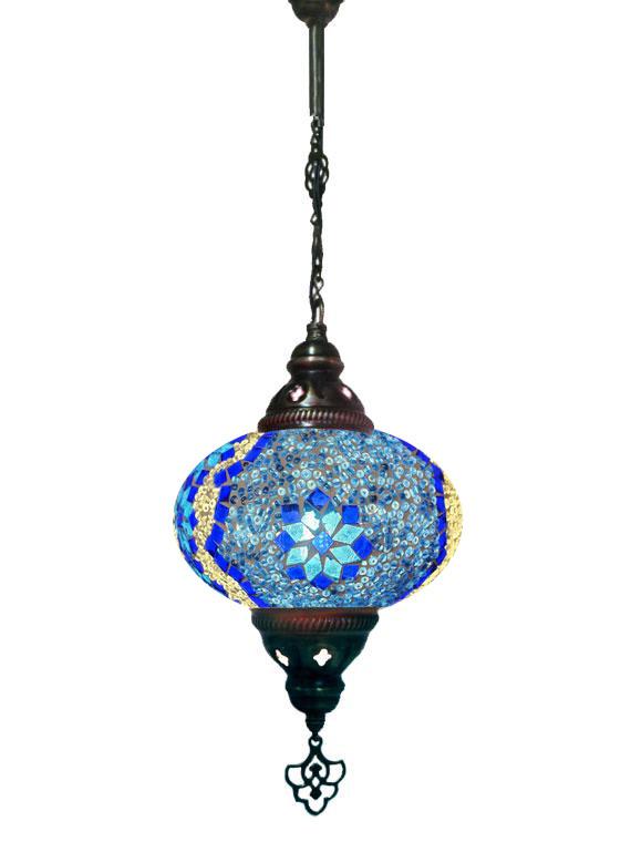 Hanging Mosaic Chandelier Lamp - Blue and Turquoise