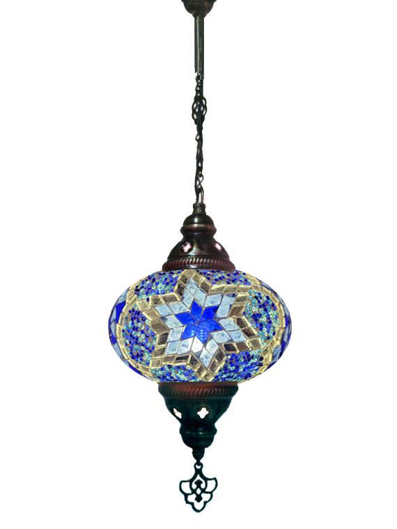 Hanging Mosaic Chandelier Lamp - Blue & Turquoise