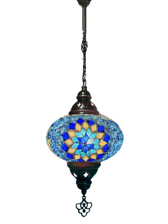 Hanging Mosaic Chandelier Lamp - Blue and Turquoise