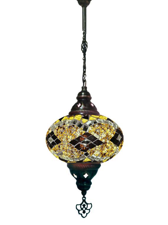 Hanging Mosaic Chandelier Lamp - Yellow and Brown