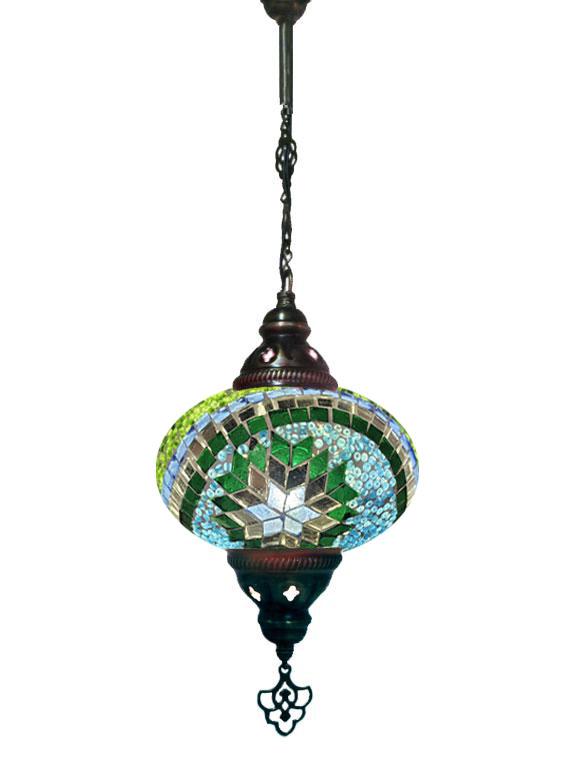 Hanging Mosaic Chandelier Lamp - Blue and Turquoise