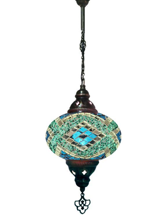 Hanging Mosaic Chandelier Lamp - Blue and Turquoise