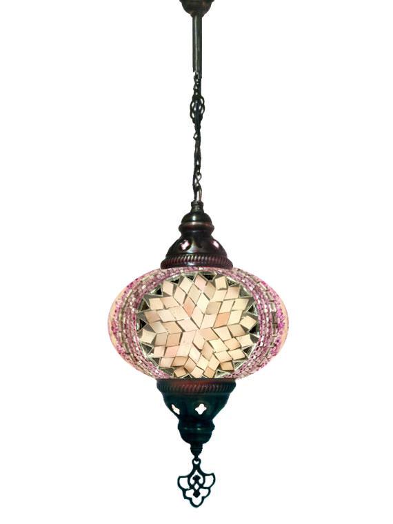 Hanging Mosaic Chandelier Lamp - Pink and White