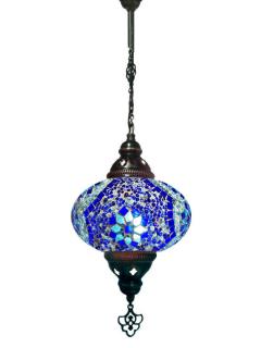 Hanging Mosaic Chandelier Lamp - Blue and Turquoise