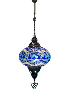 Hanging Mosaic Chandelier Lamp - Blue and Turquoise