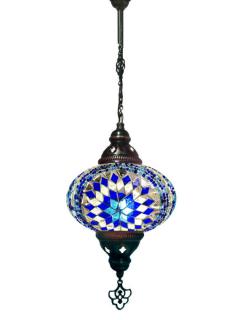 Hanging Mosaic Chandelier Lamp - Blue, White and Turquoise