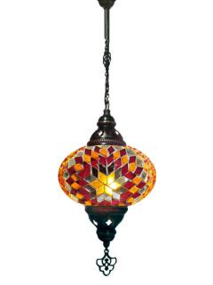 Hanging Mosaic Chandelier Lamp - Gold, Red and Orange