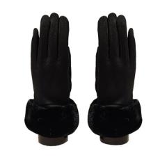 Black faux suede glove with black faux fur cuff with touch