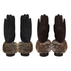 Faux suede glove with multi faux fur cuff with touch screen