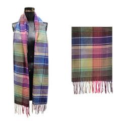 Bright Glow Plaid Cashmere Touch Muffler scarf with fringe - Multi