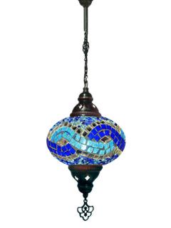 Hanging Mosaic Chandelier Lamp - Blue and Turquoise