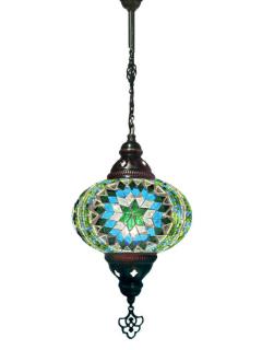 Hanging Mosaic Chandelier Lamp - Green, Turquoise and White