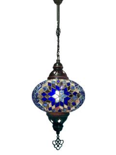 Hanging Mosaic Chandelier Lamp - Blue and Turquoise