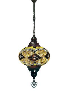 Hanging Mosaic Chandelier Lamp - Yellow and Brown