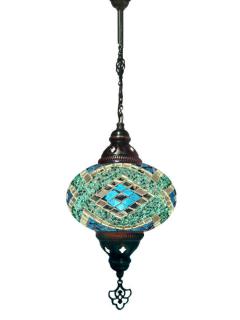 Hanging Mosaic Chandelier Lamp - Blue and Turquoise