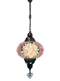 Hanging Mosaic Chandelier Lamp - Pink and White