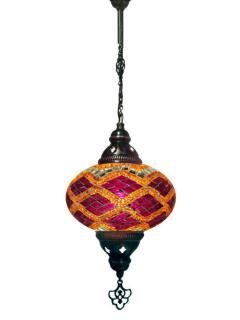 Hanging Mosaic Chandelier Lamp - Red and Orange
