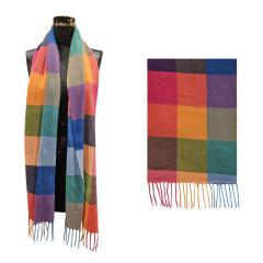 Large Bright Block Check Cashmere Touch Muffler scarf with - Multi